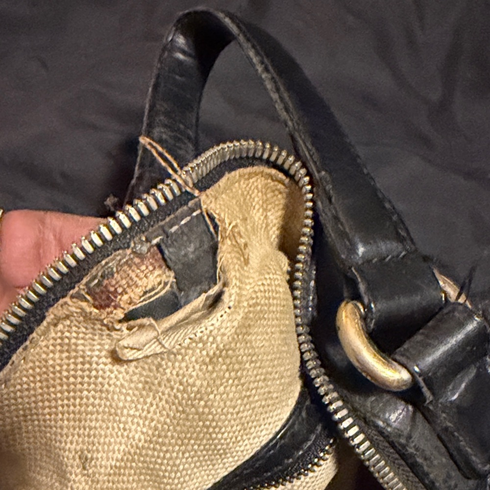 Gucci Black Leather Hobo with Beige Canvas Interior and Gold Hardware
